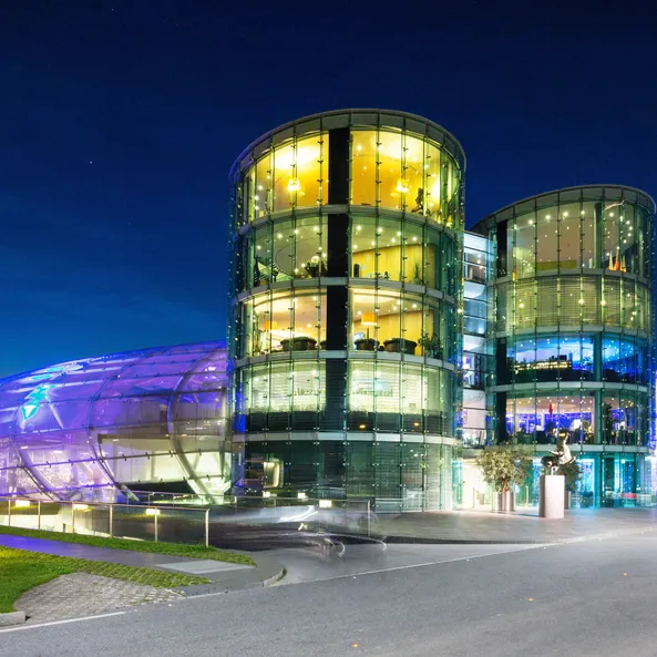 Red Bull Hangar-7 Colorful outside shot of Hangar-7